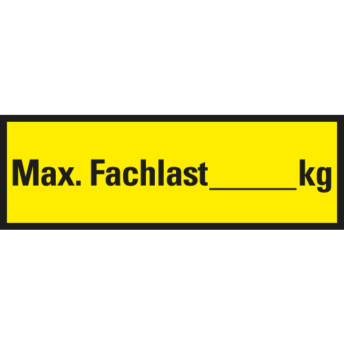 Regalbelastungsaufkleber: Max. Fachlast ... kg, Freitextfeld, gelb-schwarz, Folie selbstklebend, 150 x 50 mm, 5 St./Bogen