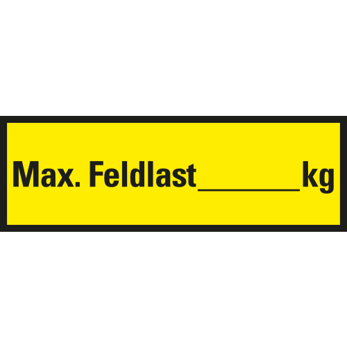 Regalbelastungsaufkleber: Max. Feldlast ... kg, Freitextfeld, gelb-schwarz, Folie selbstklebend, 150 x 50 mm, 5 St./Bogen