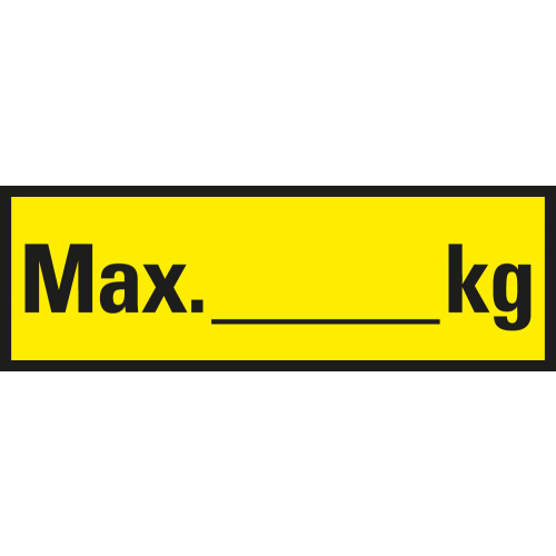 Regalbelastungsaufkleber: Max. ... kg, Freitextfeld, gelb-schwarz, Folie selbstklebend, 150 x 50 mm, 5 St./Bogen