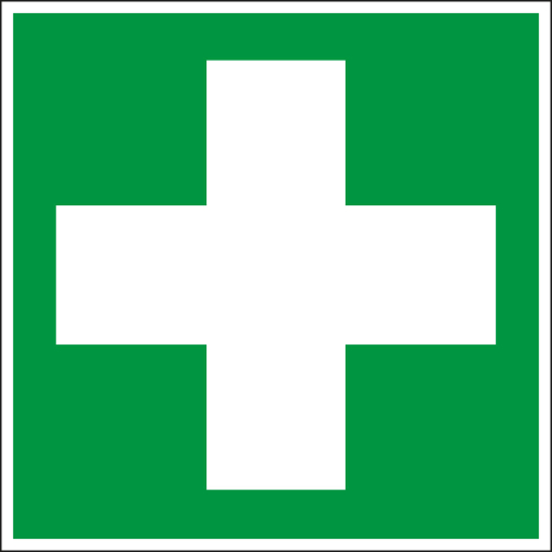 Rettungszeichen: Erste Hilfe, grün-weiß, ASR/ISO, Folie selbstklebend, 100 x 100 mm, 1 Stück