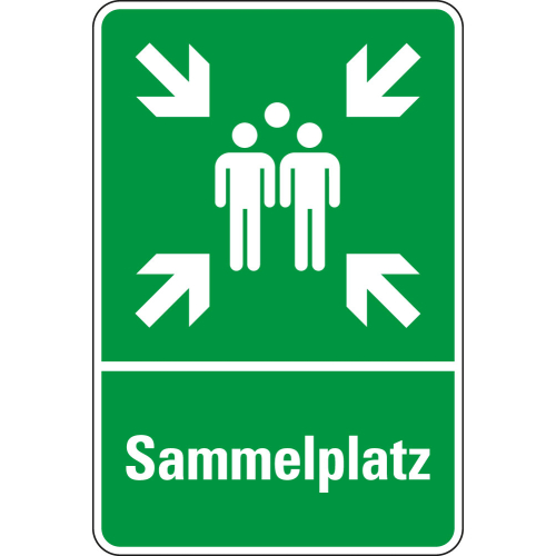 Rettungszeichen-Kombischild: Sammelplatz, Piktogramm Sammelstelle und Text, ASR/ISO, Aluminium reflektierend, 400 x 600 mm, 1 Stück Rettungszeichen-Kombischild: Sammelplatz, Piktogramm Sammelstelle und Text, ASR/ISO, Aluminium reflektierend, 400 x 600 mm, 1 Stück
