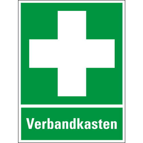 Rettungszeichen-Kombischild: Verbandkasten, Piktogramm und Text, ASR/ISO, Kunststoff, 300 x 400 mm, 1 Stück Rettungszeichen-Kombischild: Verbandkasten, Piktogramm und Text, ASR/ISO, Kunststoff, 300 x 400 mm, 1 Stück
