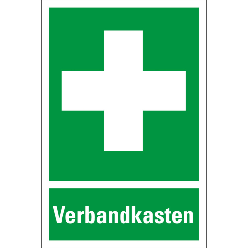 Rettungszeichen-Kombischild: Verbandkasten, Piktogramm und Text, praxisbewährt, Folie selbstklebend, 200 x 300 mm, 1 Stück Rettungszeichen-Kombischild: Verbandkasten, Piktogramm und Text, praxisbewährt, Folie selbstklebend, 200 x 300 mm, 1 Stück
