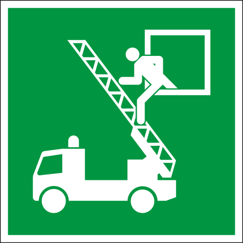 Rettungszeichen: Rettungsausstieg, grün-weiß, ASR/ISO, Folie selbstklebend, 200 x 200 mm, 1 Stück