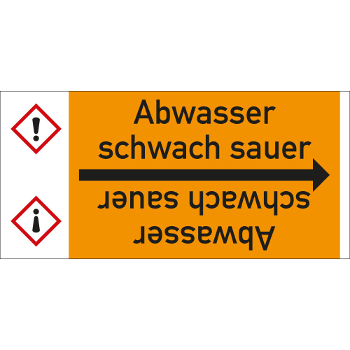 Rohrleitungsband: Abwasser schwach sauer, mit Gefahrensymbol, DIN 2403, für Rohre ab Ø 15 mm, Folie selbstklebend, 33 m/Rolle