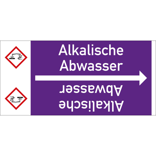 Rohrleitungsband: Alkalische Abwasser, mit Gefahrensymbol, DIN 2403, für Rohre ab Ø 15 mm, Folie selbstklebend, 33 m/Rolle