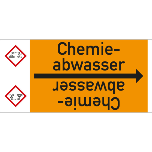 Rohrleitungsband: Chemieabwasser, mit Gefahrensymbol, DIN 2403, für Rohre ab Ø 15 mm, Folie selbstklebend, 33 m/Rolle