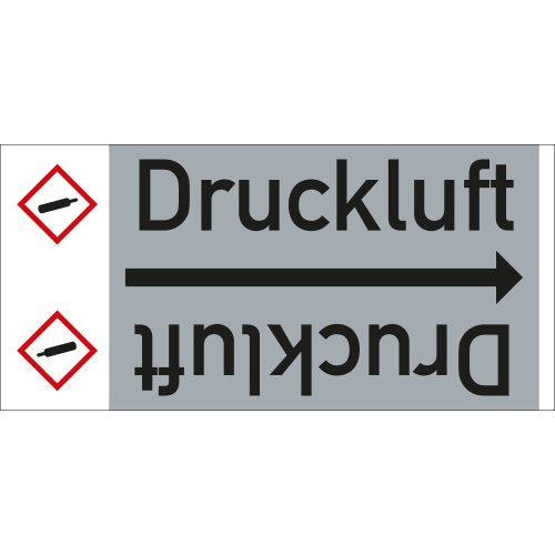 Rohrleitungsband: Druckluft, mit Gefahrensymbol, DIN 2403, für Rohre ab Ø 15 mm, Folie selbstklebend, 33 m/Rolle