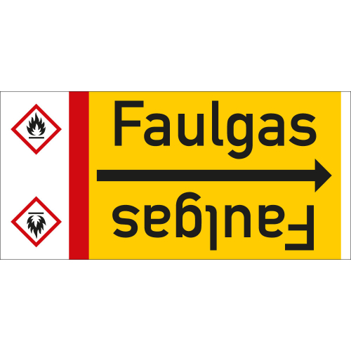Rohrleitungsband: Faulgas, mit Gefahrensymbol, DIN 2403, für Rohre ab Ø 15 mm, Folie selbstklebend, 33 m/Rolle