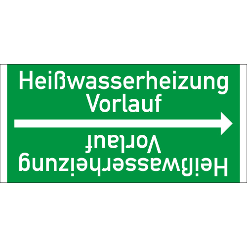Rohrleitungsband: Heißwasserheizung Vorlauf, DIN 2403, für Rohre ab Ø 15 mm, Folie selbstklebend, 33 m/Rolle