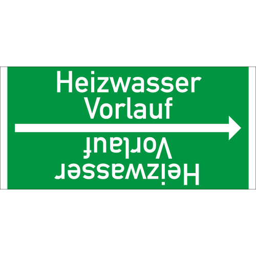 Rohrleitungsband: Heizwasser Vorlauf, DIN 2403, für Rohre ab Ø 15 mm, Folie selbstklebend, 33 m/Rolle
