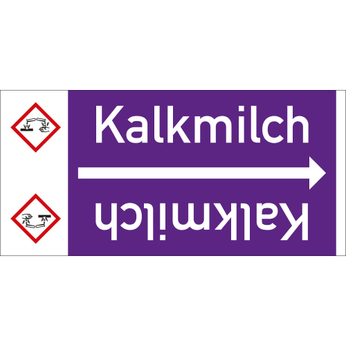 Rohrleitungsband: Kalkmilch, mit Gefahrensymbol, DIN 2403, für Rohre ab Ø 15 mm, Folie selbstklebend, 33 m/Rolle