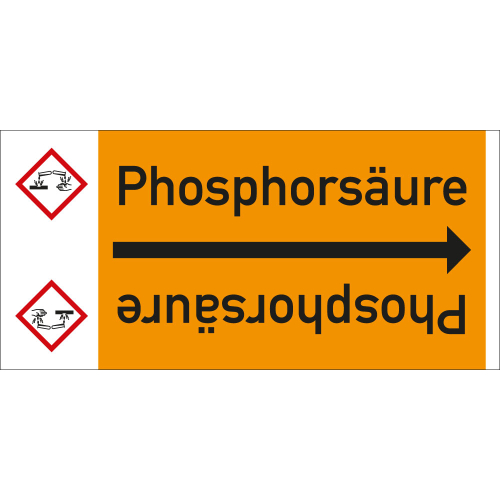 Rohrleitungsband: Phosphorsäure, mit Gefahrensymbol, DIN 2403, für Rohre ab Ø 15 mm, Folie selbstklebend, 33 m/Rolle