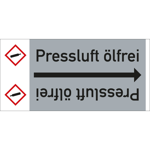 Rohrleitungsband: Pressluft ölfrei, mit Gefahrensymbol, DIN 2403, für Rohre ab Ø 15 mm, Folie selbstklebend, 33 m/Rolle