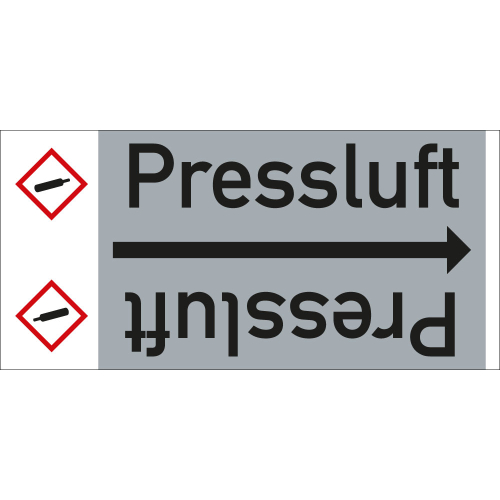 Rohrleitungsband: Pressluft, mit Gefahrensymbol, DIN 2403, für Rohre ab Ø 15 mm, Folie selbstklebend, 33 m/Rolle