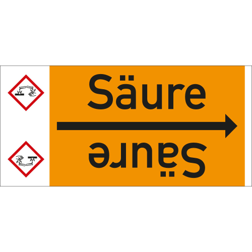 Rohrleitungsband: Säure, mit Gefahrensymbol, DIN 2403, für Rohre ab Ø 15 mm, Folie selbstklebend, 33 m/Rolle