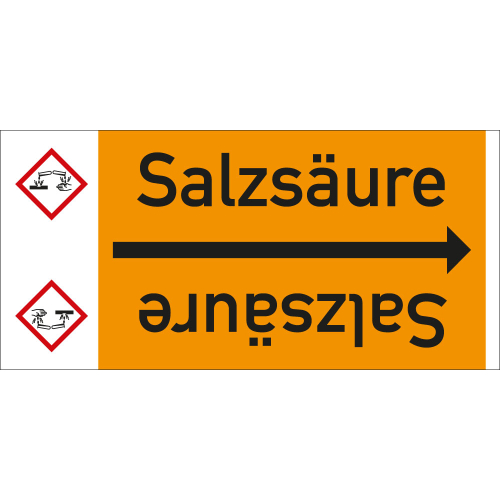 Rohrleitungsband: Salzsäure, mit Gefahrensymbol, DIN 2403, für Rohre ab Ø 15 mm, Folie selbstklebend, 33 m/Rolle
