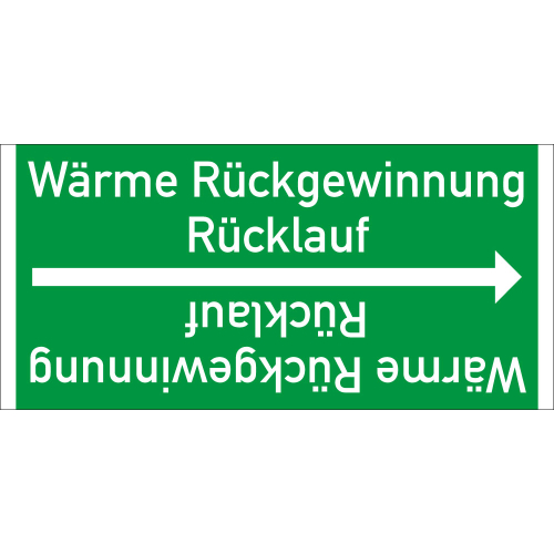 Rohrleitungsband: Wärme Rückgewinnung Rücklauf, DIN 2403, für Rohre ab Ø 15 mm, Folie selbstklebend, 33 m/Rolle