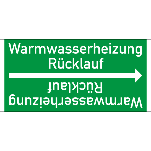 Rohrleitungsband: Warmwasserheizung Rücklauf, DIN 2403, für Rohre ab Ø 15 mm, Folie selbstklebend, 33 m/Rolle