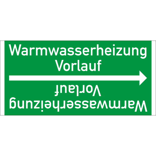 Rohrleitungsband: Warmwasserheizung Vorlauf, DIN 2403, für Rohre ab Ø 15 mm, Folie selbstklebend, 33 m/Rolle