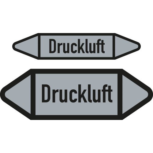 Rohrleitungsetikett: Druckluft, DIN 2403, grau-schwarz, für Rohre mit Ø 15 - 25 mm, Folie selbstklebend, 75 x 17 mm, 8 St./Bogen Rohrleitungsetikett: Druckluft, DIN 2403, grau-schwarz, für Rohre mit Ø 15 - 25 mm, Folie selbstklebend, 75 x 17 mm, 8 St./Bogen
