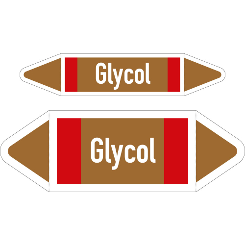 Rohrleitungsetikett: Glycol, DIN 2403, braun mit Zusatzfarbe rot, für Rohre mit Ø 60 - 90 mm, Folie selbstklebend, 252 x 52 mm, 3 St./Bogen Rohrleitungsetikett: Glycol, DIN 2403, braun mit Zusatzfarbe rot, für Rohre mit Ø 60 - 90 mm, Folie selbstklebend, 252 x 52 mm, 3 St./Bogen