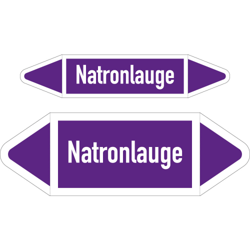 Rohrleitungsetikett: Natronlauge, DIN 2403, violett-weiß, für Rohre mit Ø 60 - 90 mm, Folie selbstklebend, 252 x 52 mm, 3 St./Bogen Rohrleitungsetikett: Natronlauge, DIN 2403, violett-weiß, für Rohre mit Ø 60 - 90 mm, Folie selbstklebend, 252 x 52 mm, 3 St./Bogen