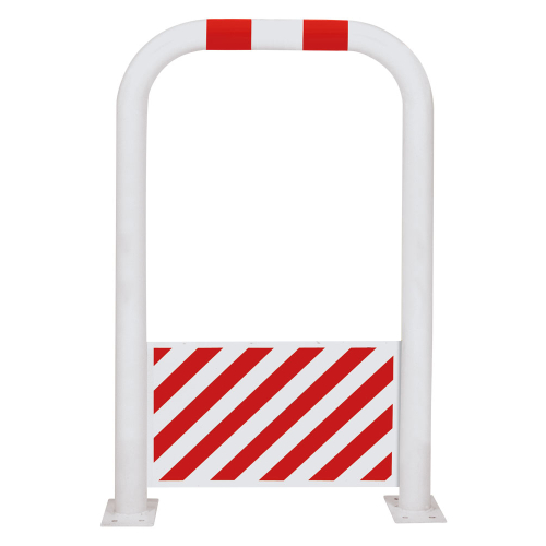 Schutzbügel mit Unterfahrschutz, 425 mm, zum Aufdübeln, rot-weiß, Stahl pulverbeschichtet, 750 mm x 1150 mm, 1 Stück Schutzbügel mit Unterfahrschutz, 425 mm, zum Aufdübeln, rot-weiß, Stahl pulverbeschichtet, 750 mm x 1150 mm, 1 Stück