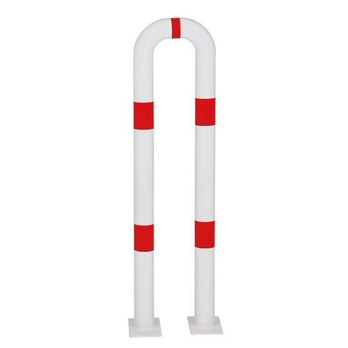 Schutzbügel, zum Aufdübeln, rot-weiß, Stahl pulverbeschichtet, Ø 76 mm, 300 mm x 1150 mm, 1 Stück