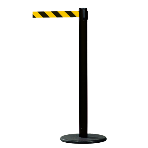 Sicherheits-Gurtpfosten Indoor, schwarz, Gurt gelb-schwarz, Kunststoff, Ø 65 mm, 50 mm, 4 m, 1 Stück Sicherheits-Gurtpfosten Indoor, schwarz, Gurt gelb-schwarz, Kunststoff, Ø 65 mm, 50 mm, 4 m, 1 Stück