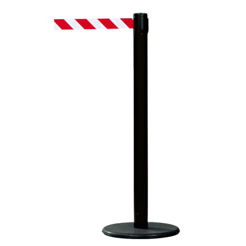 Sicherheits-Gurtpfosten Indoor, schwarz, Gurt rot-weiß, Kunststoff, Ø 65 mm, 50 mm, 4 m, 1 Stück Sicherheits-Gurtpfosten Indoor, schwarz, Gurt rot-weiß, Kunststoff, Ø 65 mm, 50 mm, 4 m, 1 Stück