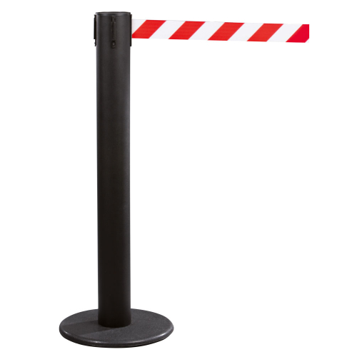 Sicherheits-Gurtpfosten Indoor, schwarz, Gurt rot-weiß, Stahl, Ø 50mm, 50 mm, 9 m, 1 Stück Sicherheits-Gurtpfosten Indoor, schwarz, Gurt rot-weiß, Stahl, Ø 50mm, 50 mm, 9 m, 1 Stück