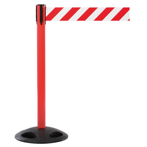 Sicherheits-Gurtpfosten Outdoor, rot, Gurt rot-weiß, Kunststoff, Ø 65 mm, 100 mm, 3,8 m, 1 Stück