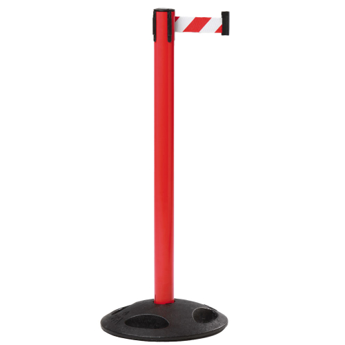 Sicherheits-Gurtpfosten Outdoor, rot, Gurt rot-weiß, Kunststoff, Ø 65 mm, 50 mm, 4 m, 1 Stück Sicherheits-Gurtpfosten Outdoor, rot, Gurt rot-weiß, Kunststoff, Ø 65 mm, 50 mm, 4 m, 1 Stück