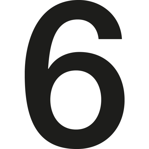 Stanzziffer 6, Schrifthöhe 75 mm, schwarz, Folie selbstklebend, 10 St./Verpackungseinheit Stanzziffer 6, Schrifthöhe 75 mm, schwarz, Folie selbstklebend, 10 St./Verpackungseinheit