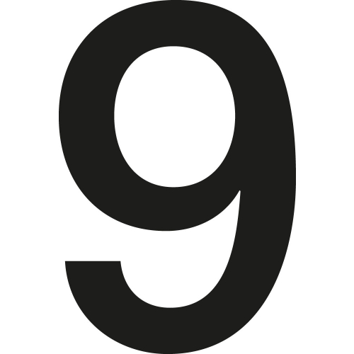 Stanzziffer 9, Schrifthöhe 50 mm, schwarz, Folie selbstklebend, 10 St./Verpackungseinheit Stanzziffer 9, Schrifthöhe 50 mm, schwarz, Folie selbstklebend, 10 St./Verpackungseinheit