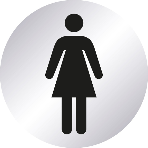 Türaufkleber: Symbol Damen, silber-schwarz, Folie selbstklebend, Ø 100 mm, 1 Stück