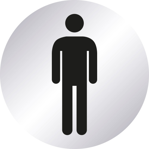 Türaufkleber: Symbol Herren, silber-schwarz, Folie selbstklebend, Ø 100 mm, 1 Stück