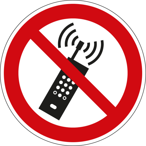 Türhinweisschild: Mobilfunk verboten, doppelseitig, Folie selbstklebend, Ø 100 mm, 1 Stück