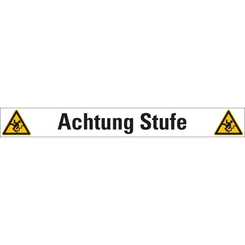Treppenmarkierung: Achtung Stufe (Piktos Treppe), ASR A1.3, DIN EN ISO, R10, Bodenmarkierungsfolie selbstklebend, 1000 mm x 120 mm, 1 Stück