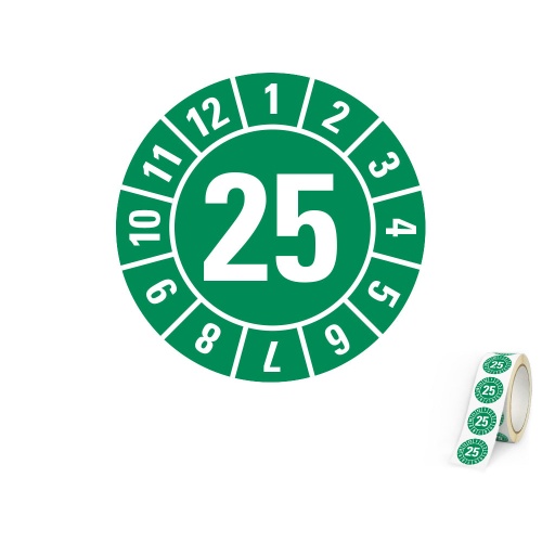 Produkt Hauptbild von Jahresprüfplakette 25, grün, Folie selbstklebend, Ø 10, 20, 30 mm