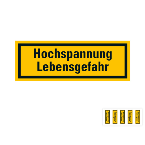 Produkt Hauptbild von Warnschild: Hochspannung Lebensgefahr, gelb-schwarz, Folie selbstklebend, versch. Größen und Lieferformen