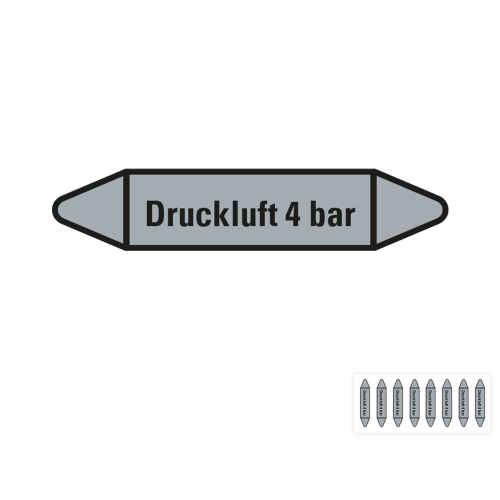 Produkt Hauptbild von Rohrleitungsetikett: Druckluft 4 bar, grau-schwarz, Standardfolie, versch.  Formate