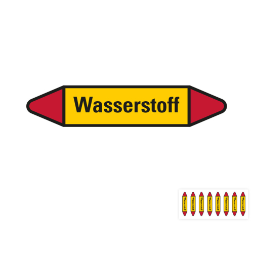 Produkt Hauptbild von Rohrleitungsetikett: Wasserstoff, gelb-schwarz-rot, Standardfolie, versch.  Formate