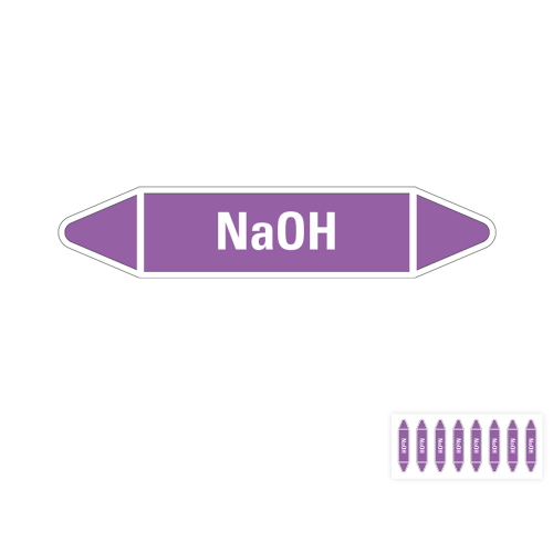Produkt Hauptbild von Rohrleitungsetikett: NaOH, violett-weiß, Standardfolie, versch.  Formate