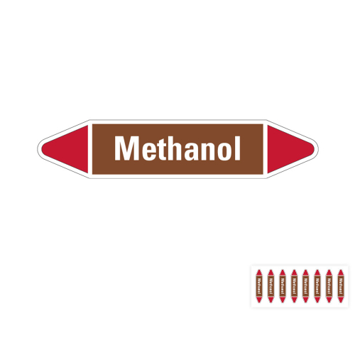 Produkt Hauptbild von Rohrleitungsetikett: Methanol, braun-weiß-rot, Standardfolie, versch.  Formate