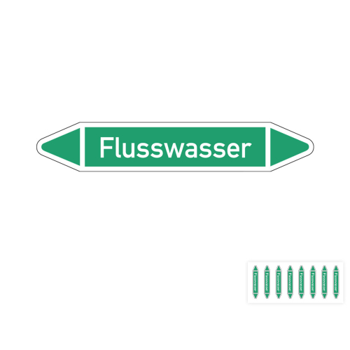Produkt Hauptbild von Rohrleitungsetikett: Flusswasser, gemäß DIN 2403, grün-weiß, Standardfolie, versch.  Formate