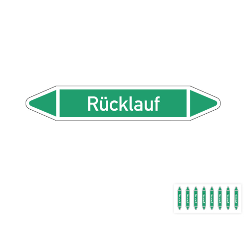 Produkt Hauptbild von Rohrleitungsetikett: Rücklauf, gemäß DIN 2403, grün-weiß, Standardfolie, versch.  Formate