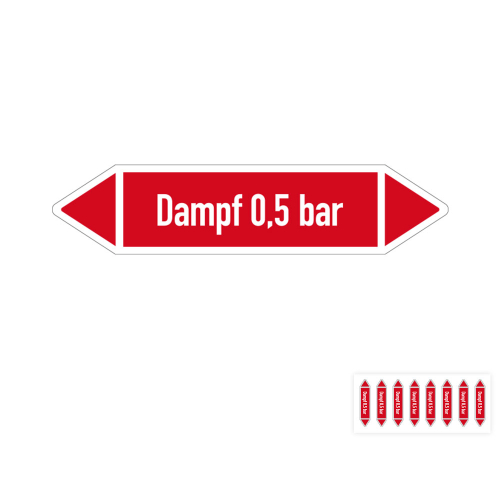 Produkt Hauptbild von Rohrleitungsetikett: Dampf 0,5 bar, gemäß DIN 2403, rot-weiß, Standardfolie, versch.  Formate