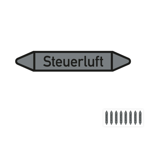 Produkt Hauptbild von Rohrleitungsetikett: Steuerluft, gemäß DIN 2403, grau-schwarz, Standardfolie, versch.  Formate